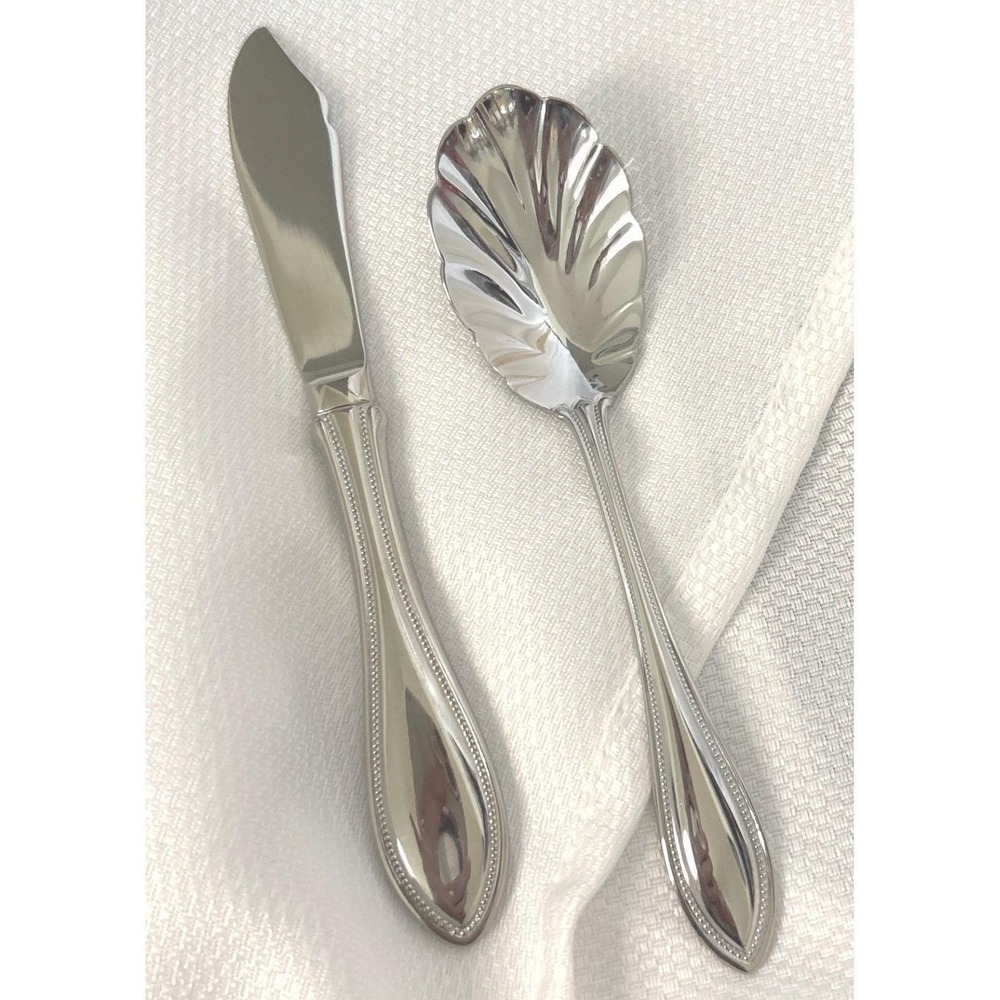 Oneida Beaded Stainless Butter Spreader & Shell Sugar Spoon Replacement Set